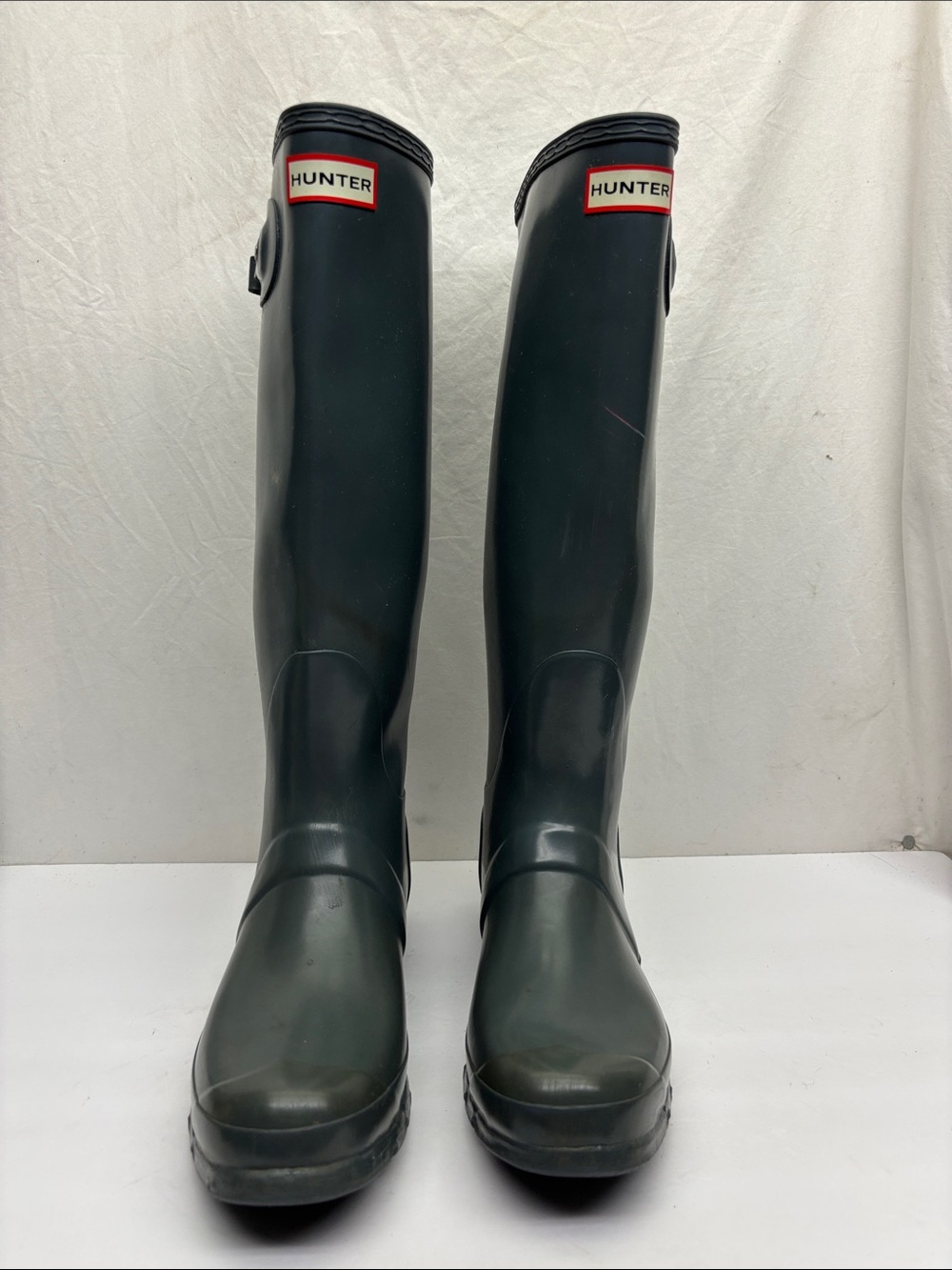 Hunter Tall Gray Waterproof Rain Boots with Buckle, SZ 9 women, box 3 BA